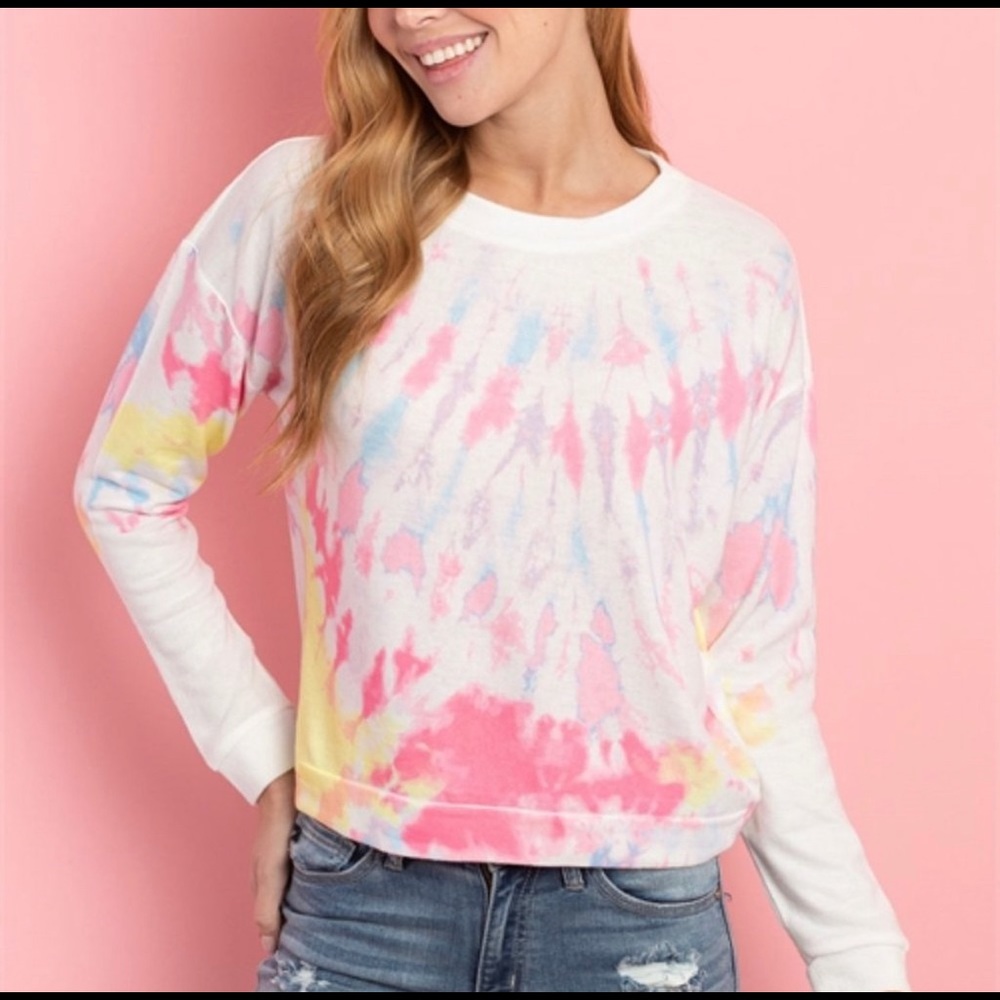 Ivory Tie Dye Long Sleeve Light Sweater